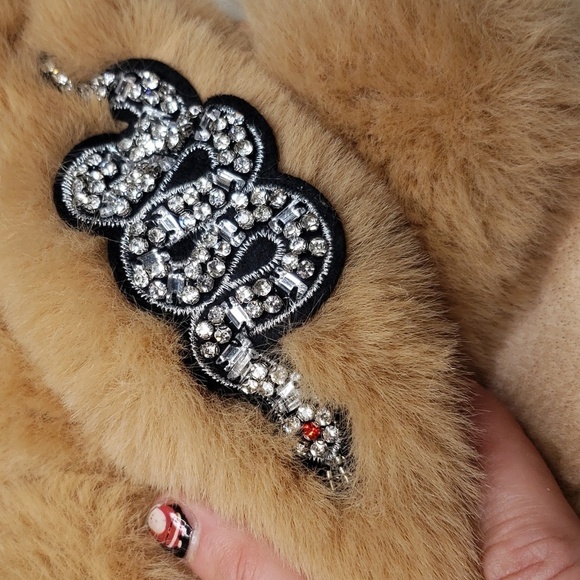 AZALEA WANG Sneaky Slippers faux fur snake rhinestone bling slides tan 7 - Picture 7 of 14